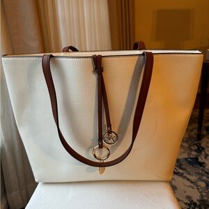 Cream Tote Bag with Brown Accents